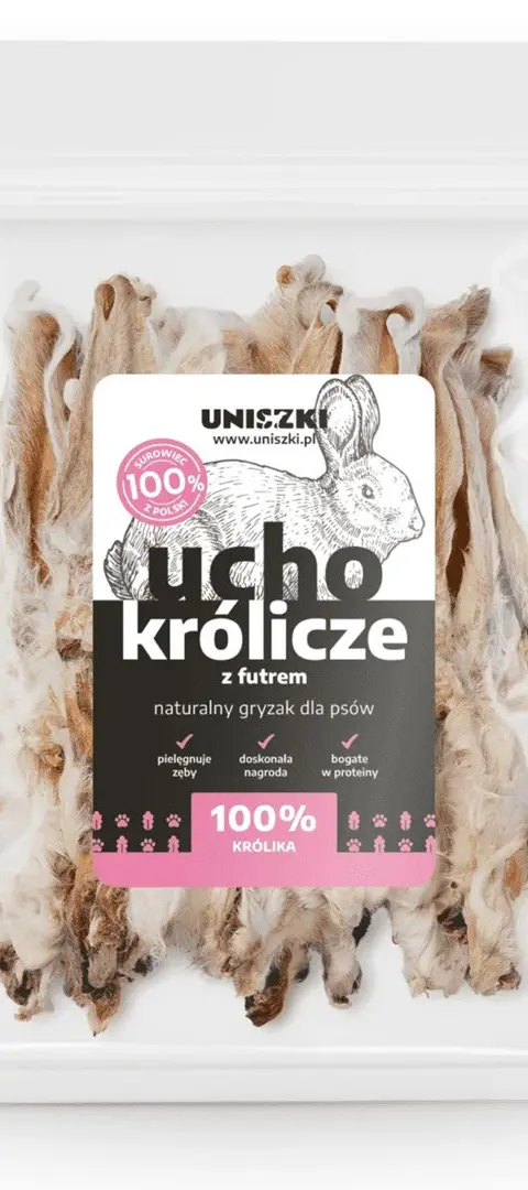 UNISZKI Rabbit Ear With Fur - Treat For Dogs - 20 Pieces