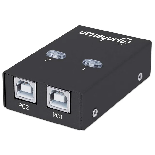 Manhattan USB-A Automatic Sharing Switch, 2x USB-B Ports, 480 Mbps (USB 2.0), Dual Control (Auto-Sensing or Manual), USB powered (no external power supply required), inc 1x 1.5m USB-A to USB-B cable