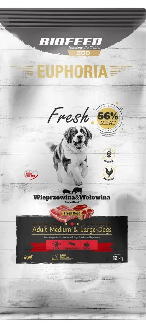 BIOFEED Euphoria Fresh Adult Medium Large Pork With Beef - Dry Dog Food - 12kg