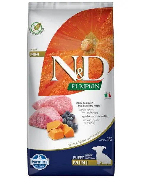 FARMINA N D GF PUMPKIN LAMB BLUEBERRY PUPPY MINI - DRY FOOD FOR DOGS - 7kg