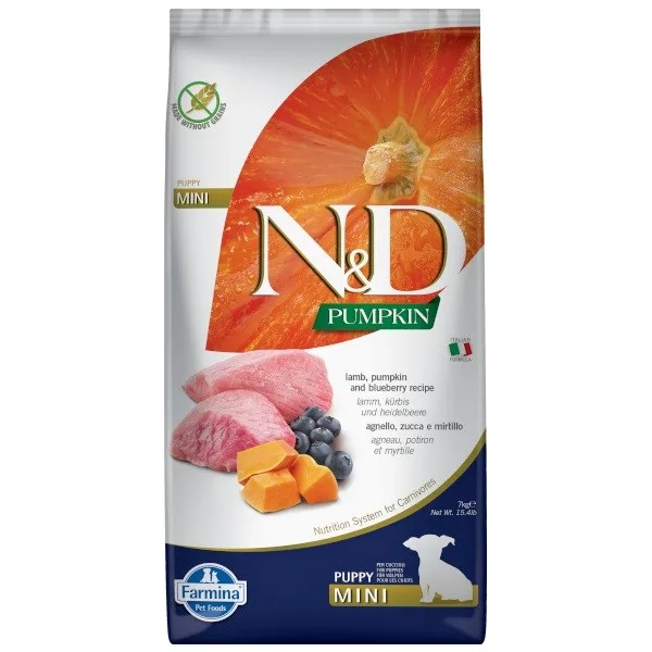 FARMINA N D GF PUMPKIN LAMB BLUEBERRY PUPPY MINI - DRY FOOD FOR DOGS - 7kg