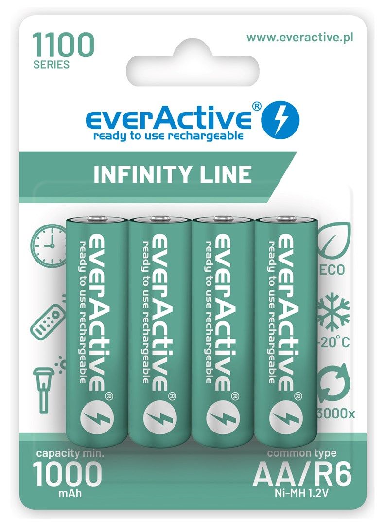 Rechargeable Batteries EverActive Ni-MH R6 AA 1100 MAh Infinity Line - 4 Pieces