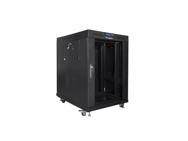 STANDING RACK 19" 15U 600X800 BLACK GLASS DOOR LCD LANBERG (FLAT PACK)