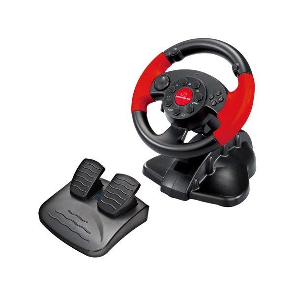 Xlyne EG103 Gaming Controller Steering Wheel PC Playstation 2 Playstation 3 Digital Black Red