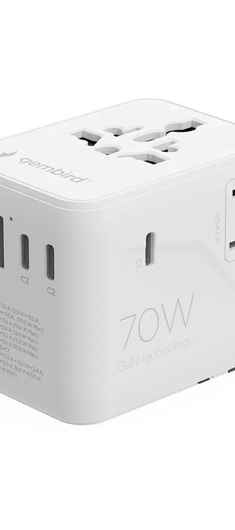 Gembird TPA-2A3C70-01-W Universal Travel Power Adapter 70 W White