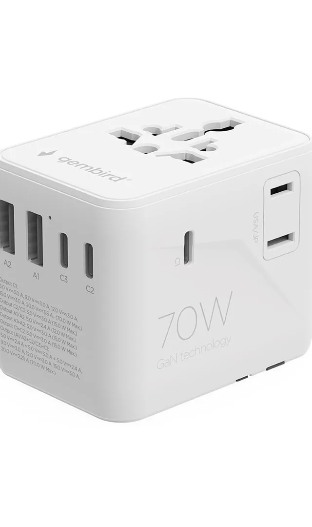 Gembird TPA-2A3C70-01-W Universal Travel Power Adapter 70 W White