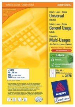 AVERY Zweckform Etiketten 70,0 X 36,0 Mm White - 2.400 Piece