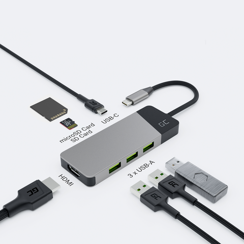Green Cell HUBGC01 interface hub USB Type-C 5000 Mbit/s Silver
