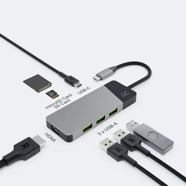 Green Cell HUBGC01 interface hub USB Type-C 5000 Mbit/s Silver