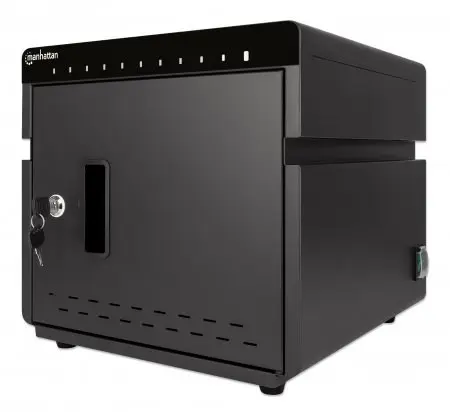 Manhattan iPad to 11" 10-bay Charging Cabinet Desktop via USB-C, Also other tablets and smartphones (with device to USB-C cable), Bays 264x22x235mm, Device charging cables not included (suggest USB-C cable 354868), Cart, Lockable, EU/UK power cords