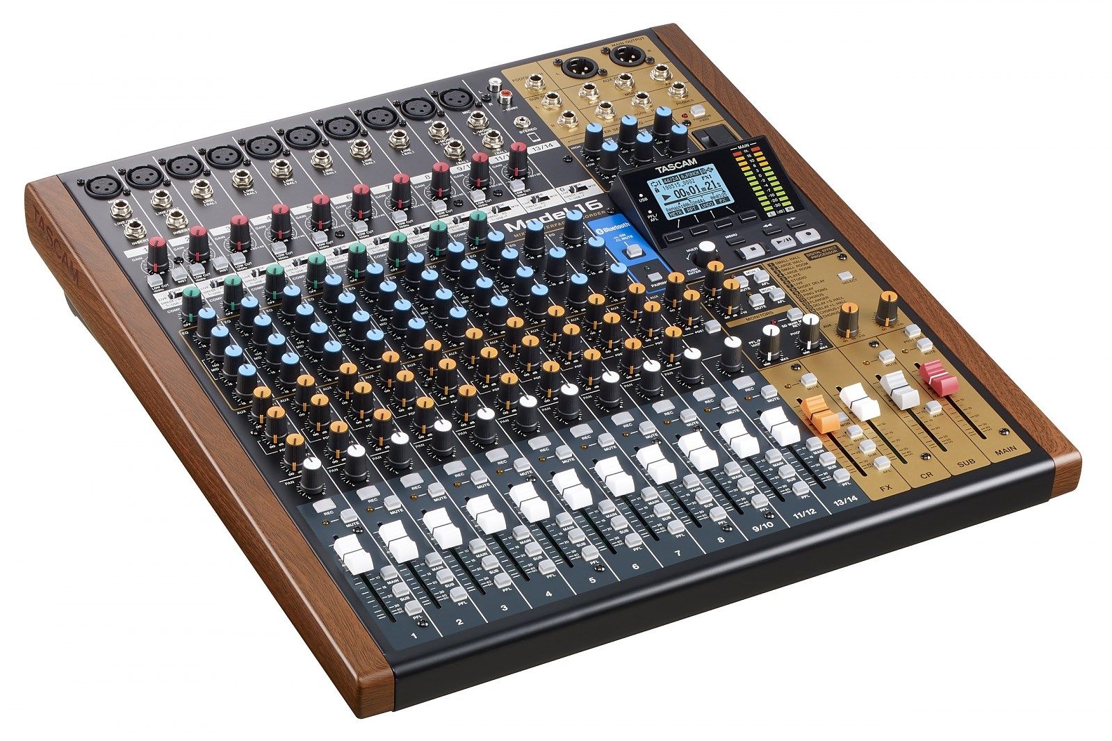 Tascam MODEL 16 Audio Mixer 16 Channels 20 - 30000 Hz Black Gold Wood
