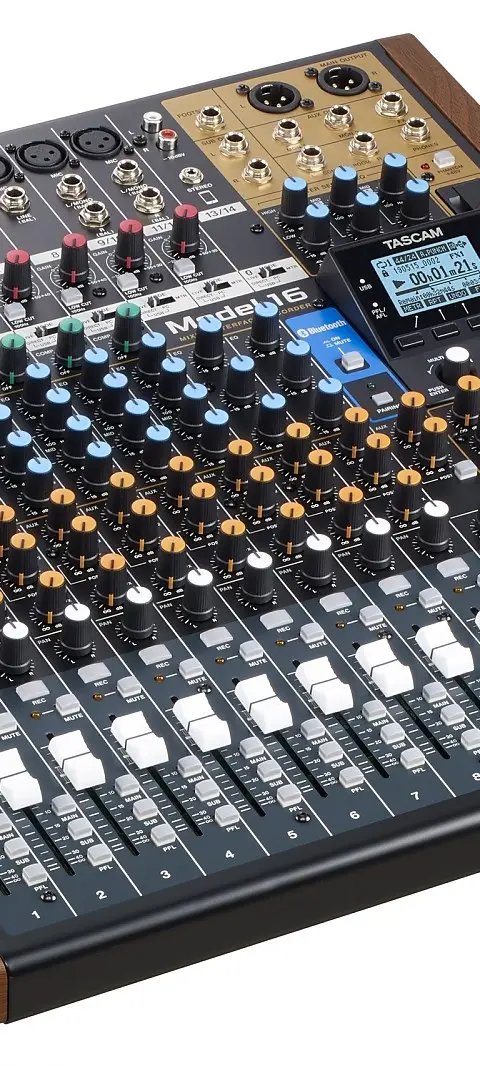 Tascam MODEL 16 Audio Mixer 16 Channels 20 - 30000 Hz Black Gold Wood
