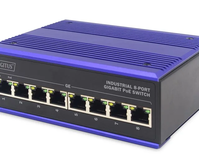 8 Port Gigabit Ethernet Network PoE Switch, Industrial, Unmanaged