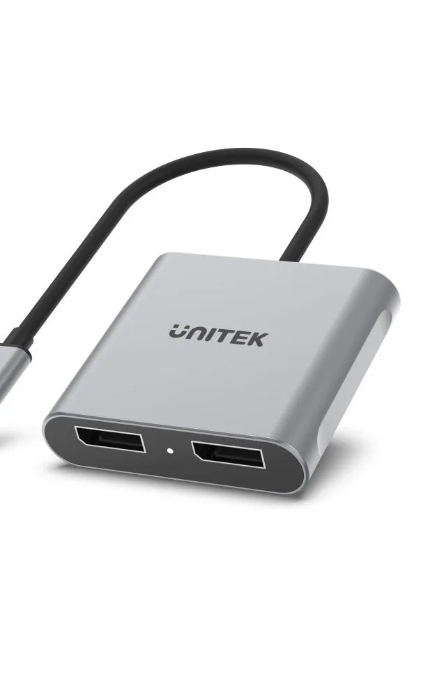 UNITEK V1404A video cable adapter 0.15 m USB Type-C 2 x DisplayPort Grey