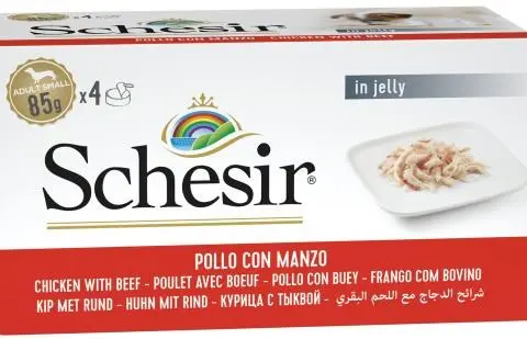 SCHESIR Chicken With Beef In Jelly - Wet Dog Food - 4 X 85g