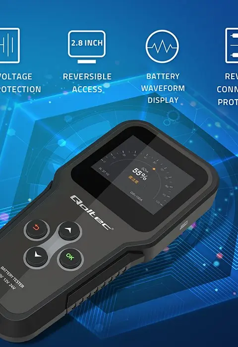 Qoltec Digital 3-In-1 Battery Tester With LCD Polish Menu 6V 12V 24V 10Ah-200Ah