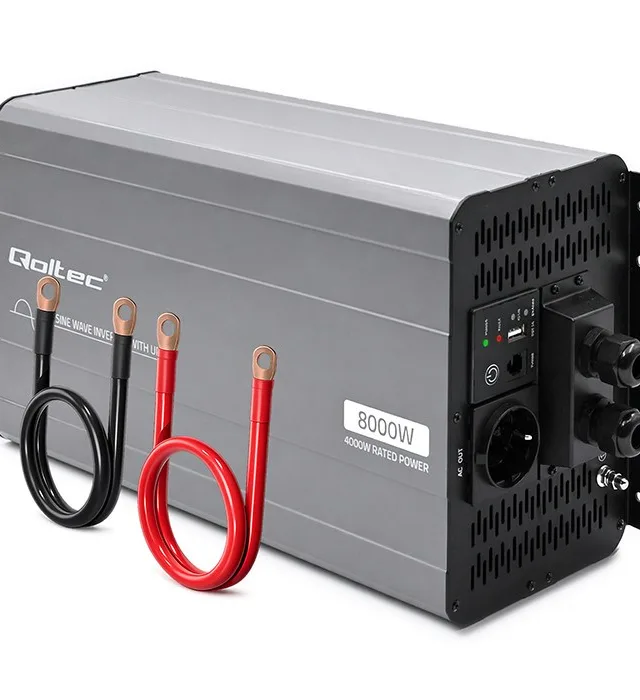 Qoltec Przetwornica napięcia Pure Sine Wave | 12V na 230V | 4000/8000W | UPS BYPASS | USB | Kompatybilna z LiFePO4 GEL AGM