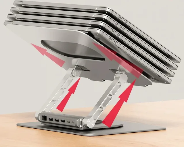 Adjustable Laptop Stand USB-C HDMI Hub Unitek D1109B01 PD 100W