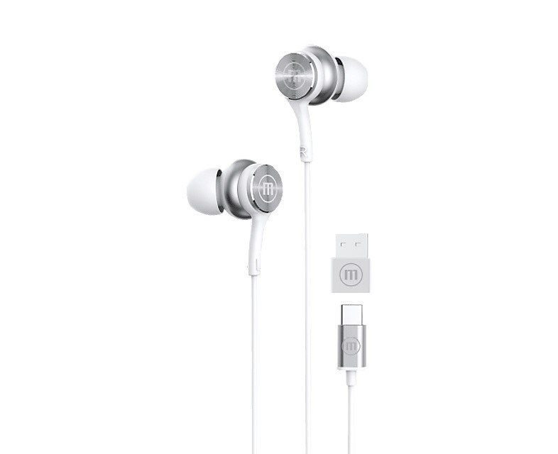 Maxell XC1 USB-C Wired Headphones With USB-A Adapter White