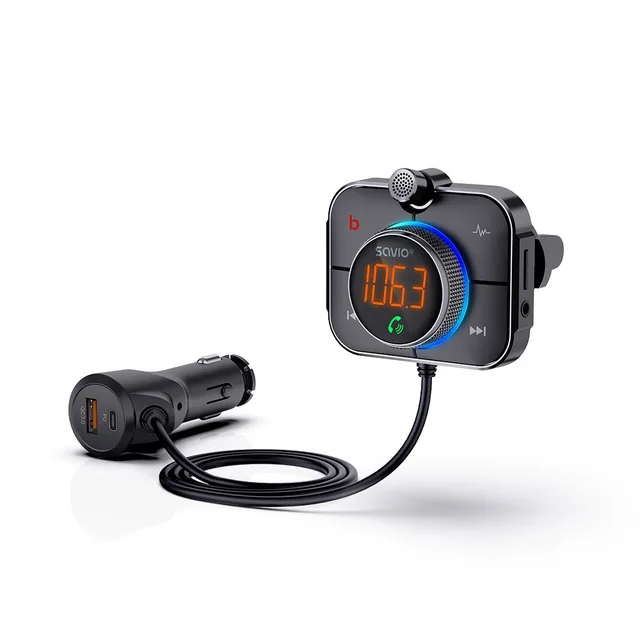 Savio TR-14 Transmiter FM Z Bluetooth I łAdowarką PD 87.6 - 107.9 MHz Bluetooth/USB Black