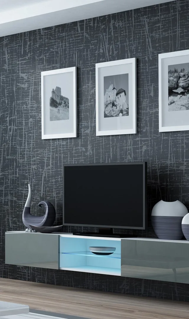 Cama TV Stand VIGO GLASS 30/180/40 White/Grey Gloss