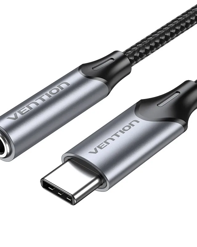Vention USB-C Male to 3.5MM Earphone Jack With DAC Adapter 0.1M Gray Aluminum Alloy Type