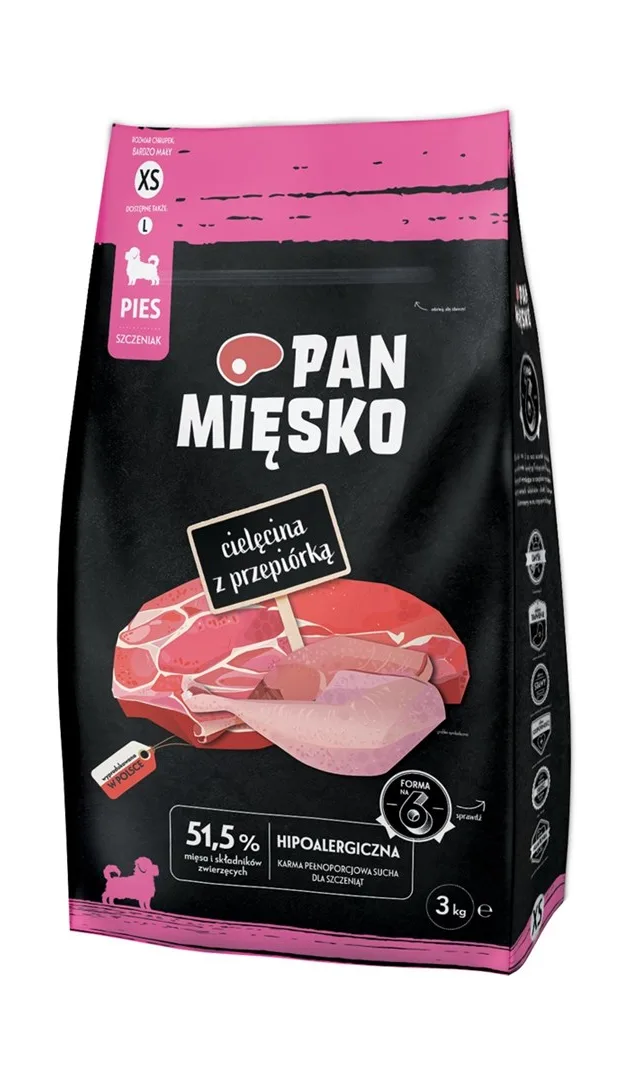 PAN MIĘSKO Veal With Quail XS (Puppy) - Dry Dog Food - 3kg