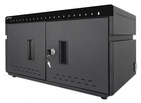 Manhattan iPad to 11" 20-bay Charging Cabinet Desktop via USB-C, Also other tablets and smartphones (with device to USB-C cable), Bays 264x22x235mm, Device charging cables not included (suggest USB-C cable 354868), Cart, Lockable, EU/UK power cords