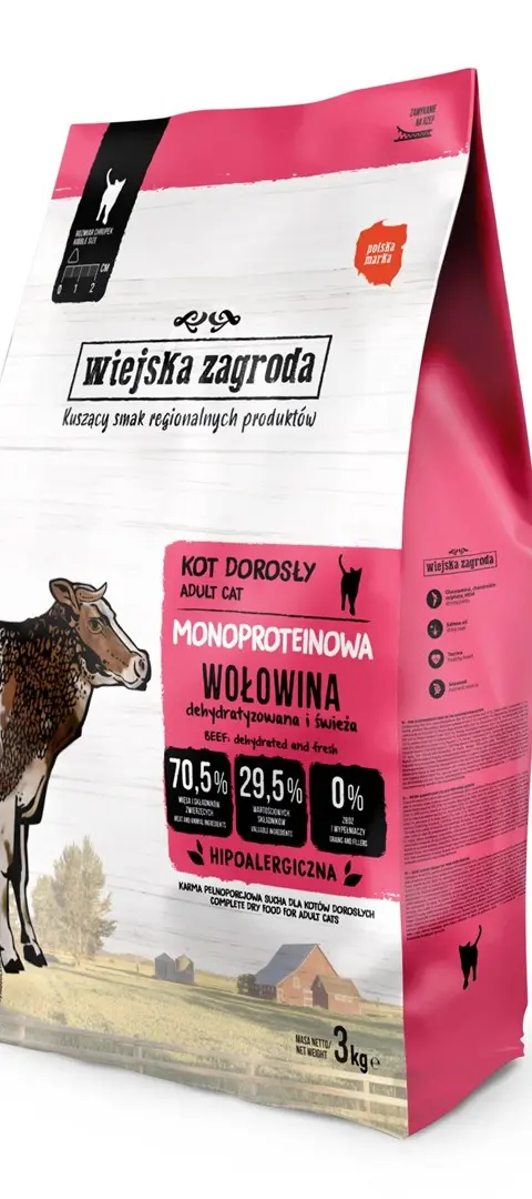 WIEJSKA ZAGRODA Monoprotein Beef - Dry Cat Food - 3kg