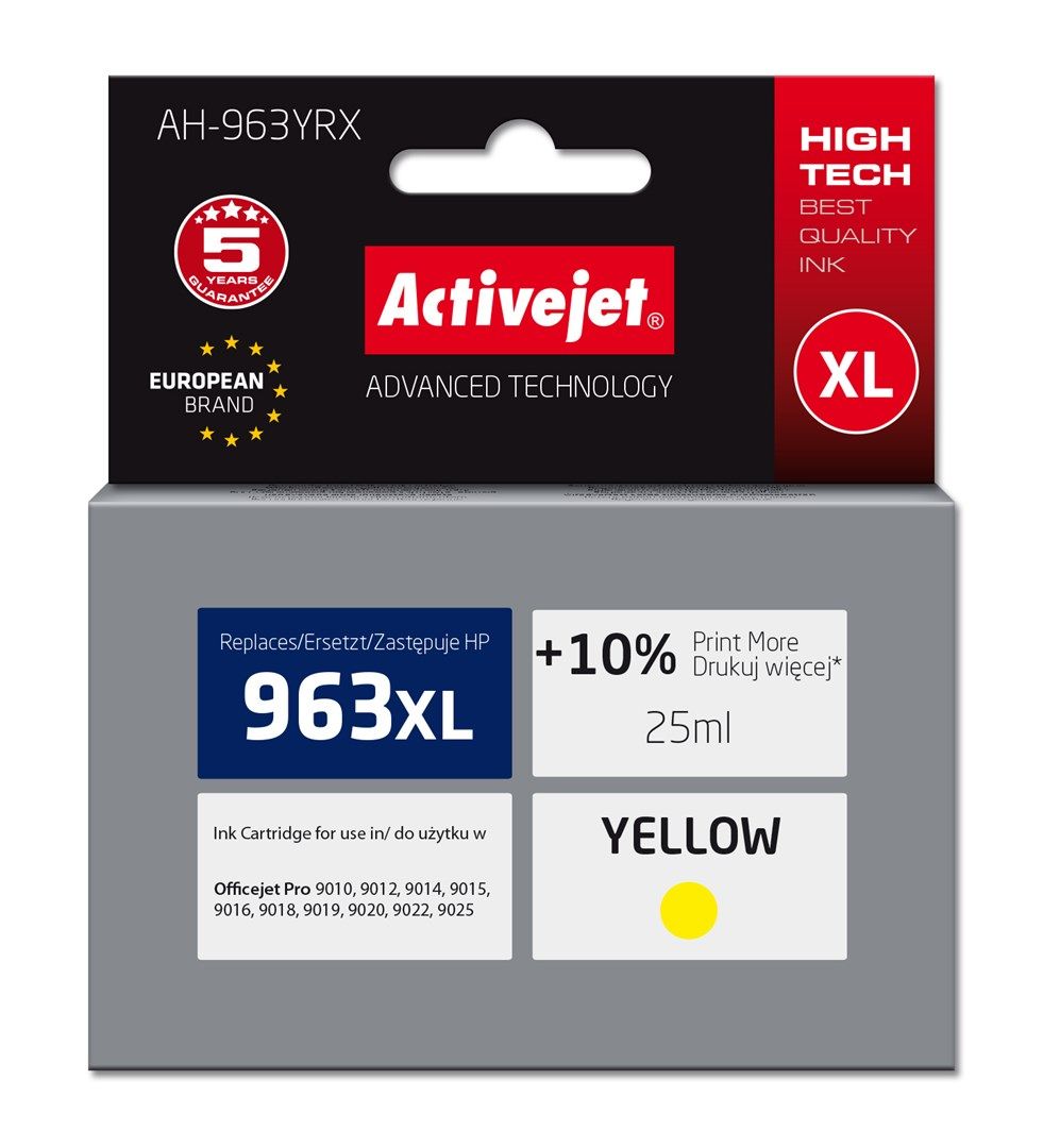 Activejet AH-963YRX ink for HP printers, Replacement HP 963XL 3JA29AE; Premium; 1760 pages; yellow