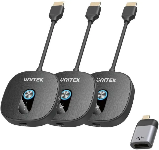 Unitek Bezprzewodowy transmiter HDMI 1080p, 1 nadajnik + 2 odbiorniki, czarny