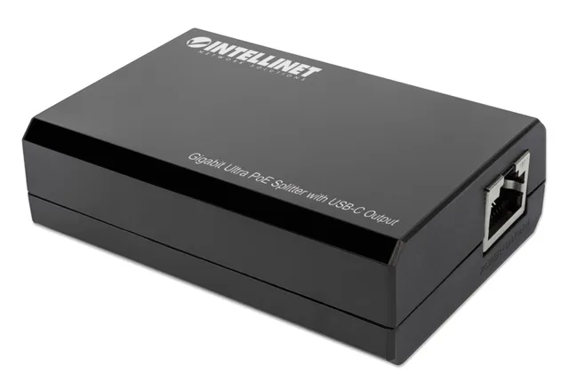Intellinet PoE Splitter with USB-C Output, PoE++ / 4PPoE, Gigabit Ultra, IEEE 802.3bt, RJ45 In and Out Ports, Up to 45 W USB-C Output Port