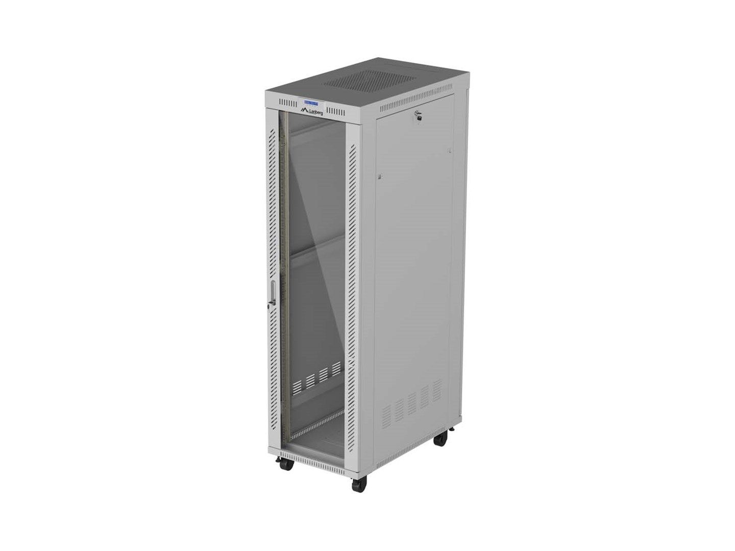 19" 42U 600 × 1000 GREY FLOOR-STANDING RACK CABINET WITH GLASS DOOR AND LCD, LANBERG (FLAT PACK)