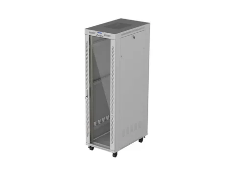 19" 42U 600 × 1000 GREY FLOOR-STANDING RACK CABINET WITH GLASS DOOR AND LCD, LANBERG (FLAT PACK)