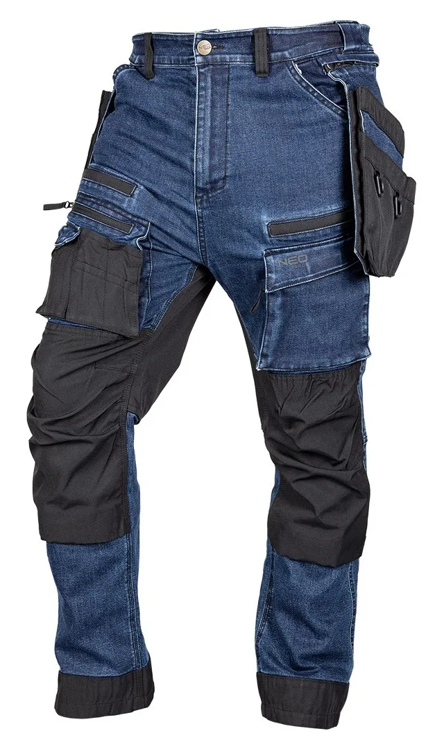 Spodnie robocze DENIM, wzmocnienia Cordura, odpinane kieszenie kaburowe, granatowe, rozmiar L