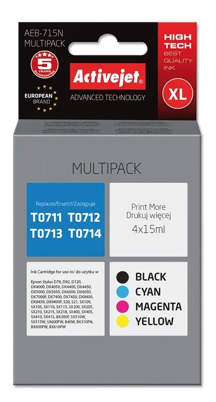 Activejet AEB-715N ink (replacement for Epson T0715; Supreme; 4 x 15 ml; black, magenta, cyan, yellow)