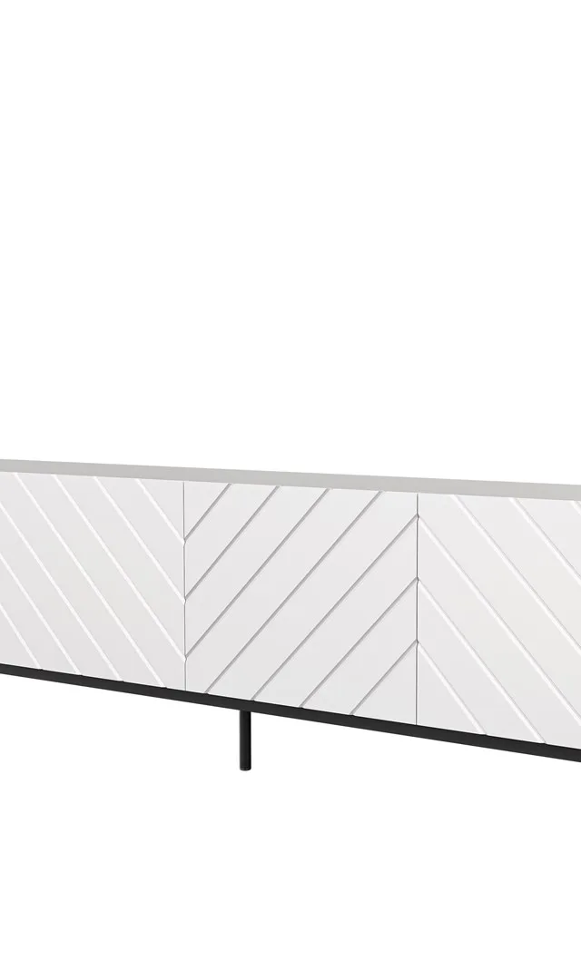 ABETO RTV Cabinet On Black Steel Frame 200x42x60 White/Gloss White
