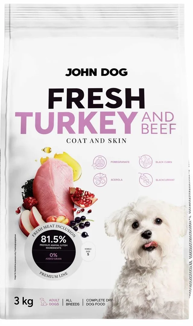 JOHN DOG Fresh Turkey And Beef - Dry Dog Food - 3kg