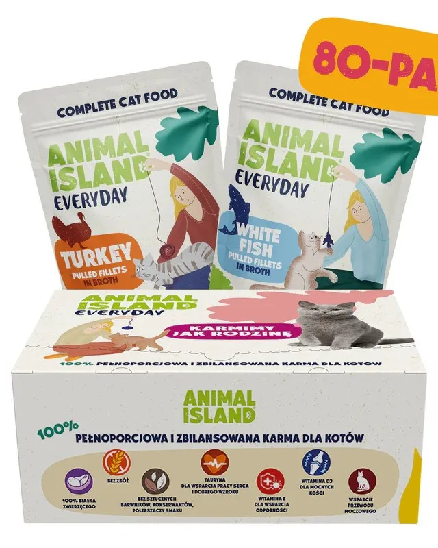 ANIMAL ISLAND Turkey / White Fish Fillets In Broth - Wet Cat Food - 80x85g