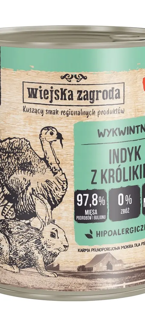 WIEJSKA ZAGRODA Turkey With Rabbit - Wet Dog Food - 800g