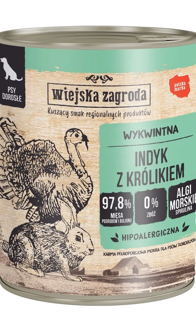 WIEJSKA ZAGRODA Turkey With Rabbit - Wet Dog Food - 800g