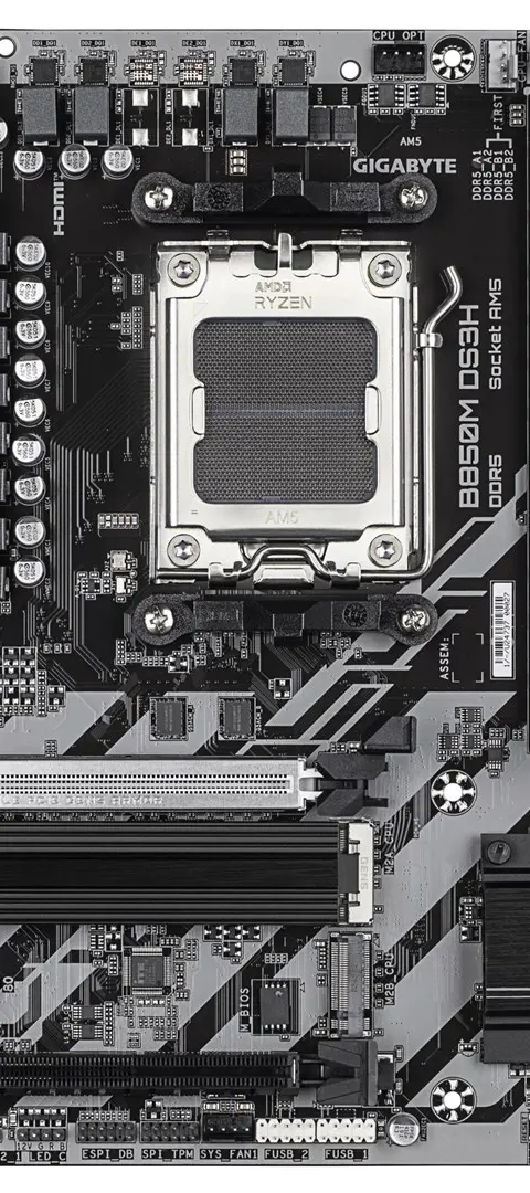 GIGABYTE B850M DS3H Motherboard - AMD Ryzen 9000 Series CPUs, 16+2+2 Phases Digital VRM, up to 8200MHz DDR5 (OC), 1xPCIe 5.0 + 1xPCIe 4.0 M.2, 2.5 LAN, USB 3.2 Gen 2