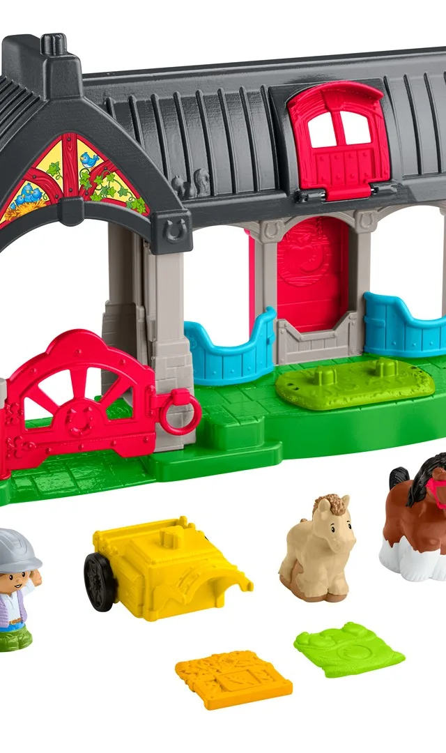 Fisher-Price Little People Friendly Horses Stable Toddler Playset with Sounds, 6 Play Pieces
