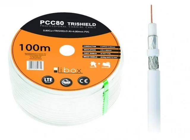 Libox Kabel koncentryczny PCC80 100m coaxial cable RG-6/U White