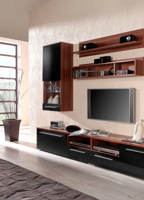 Cama Wall Unit LUNA 260/44/190 In Plum/Black Gloss