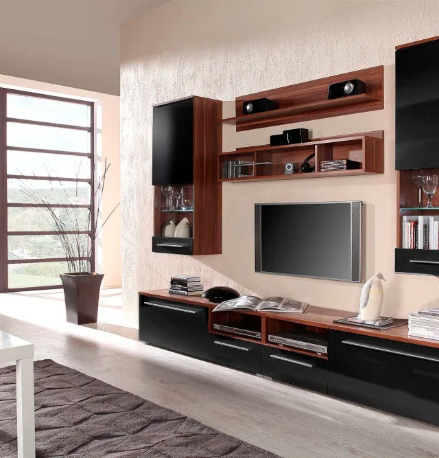 Cama Wall Unit LUNA 260/44/190 In Plum/Black Gloss