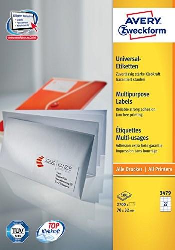 AVERY Zweckform Etiketten 3479 White 70,0 X 32,0 Mm