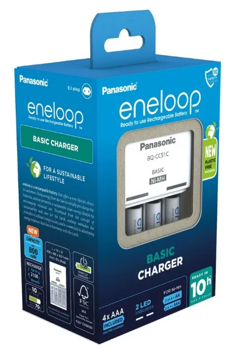 Battery Charger PANASONIC Eneloop Basic BQ-CC51 4x AAA 800 MAh (K-KJ51MCD04E)
