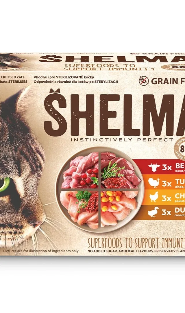 SHELMA With Turkey Duck Chicken And Beef In Sauce - Wet Cat Food - 12x85g