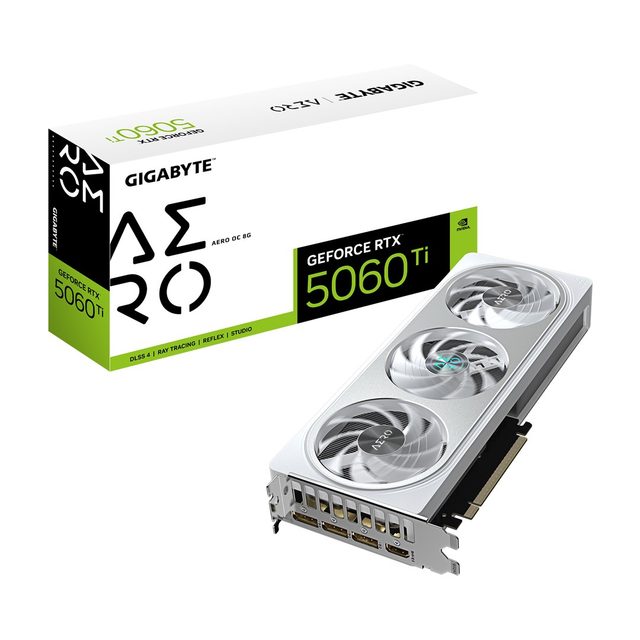 GIGABYTE GeForce RTX 5060 Ti AERO OC 8G Graphics Card - 8GB GDDR7, 128bit, PCI-E 5.0, 2647MHz Core Clock, 3 x DisplayPort, 1 x HDMI, GV-N506TAERO OC-8GD